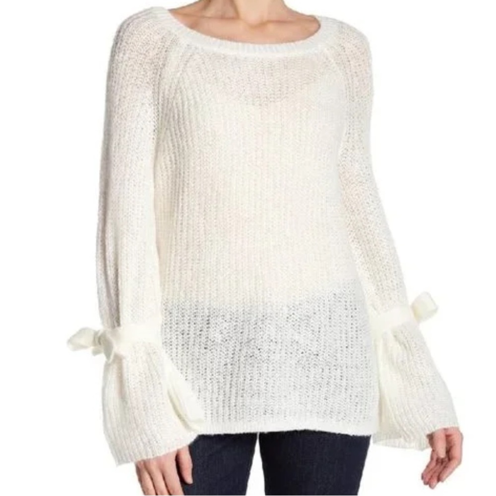 NAADAM Ivory Knit Sweater Ivory Tie-Sleeve Open Knit Sweater